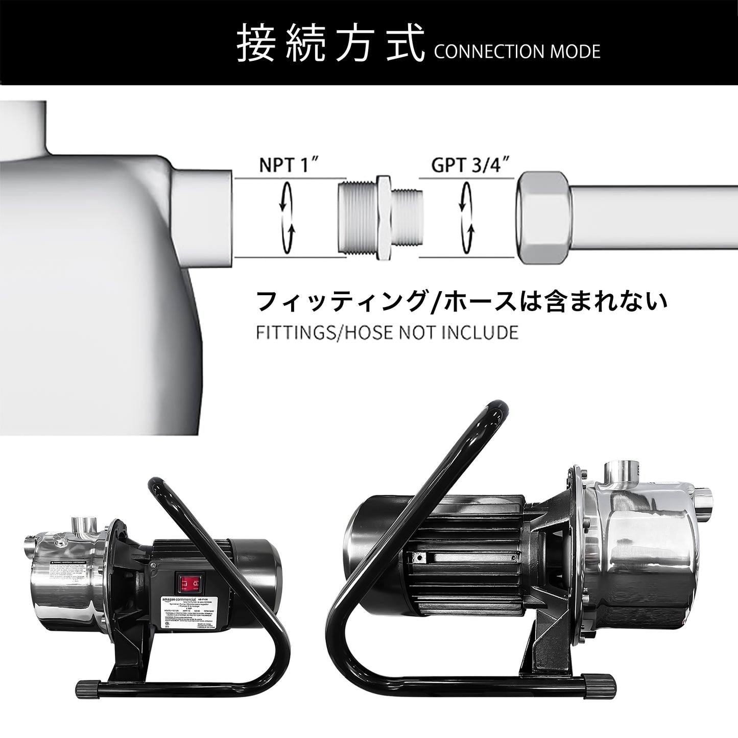浅井戸ポンプ 水移送ポンプ1HP 自吸式 18GPM 1200GPH 電動ウォーターポンプ ブラケット付き(115V/60Hz)