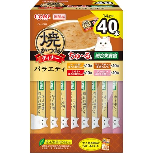 チャオ (CIAO) 焼かつおディナーちゅ~る バラエティ 14g×40本 猫用おやつ BOX