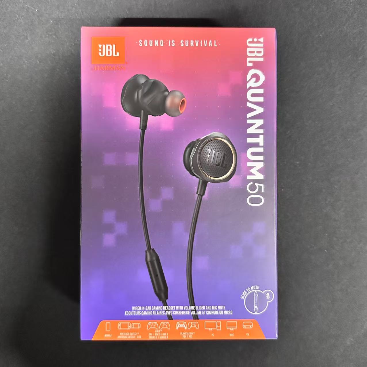 JBL Quantum 50 有線 インイヤー ゲームヘッドフォン インラインコントロール付き ブラック