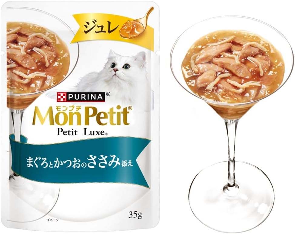 モンプチ プチリュクスパウチ ジュレ 2種のアソート まぐろとかつお しらす添え&ささみ添え 8袋入