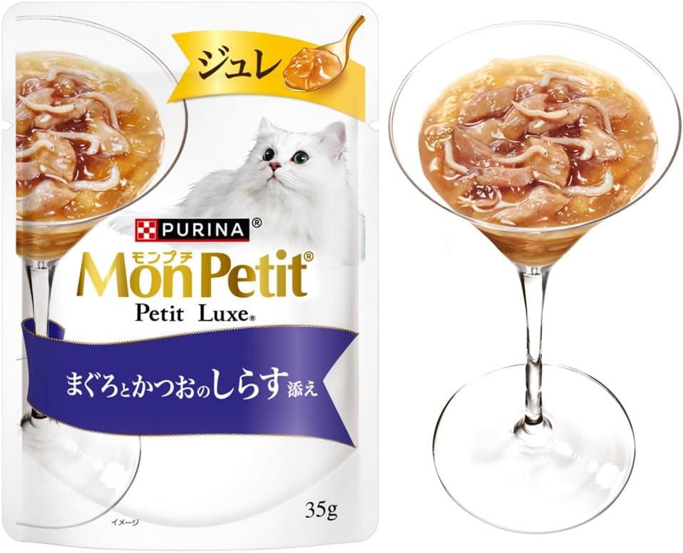 モンプチ プチリュクスパウチ ジュレ 2種のアソート まぐろとかつお しらす添え&ささみ添え 8袋入