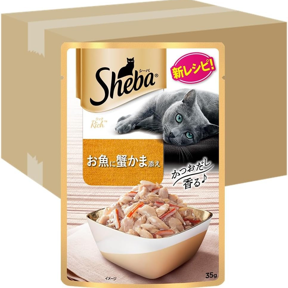 シーバ (Sheba) リッチ 成猫用 ごちそうフレーク お魚に蟹かま添え 35g×96個 (ケース販売) キャットフード