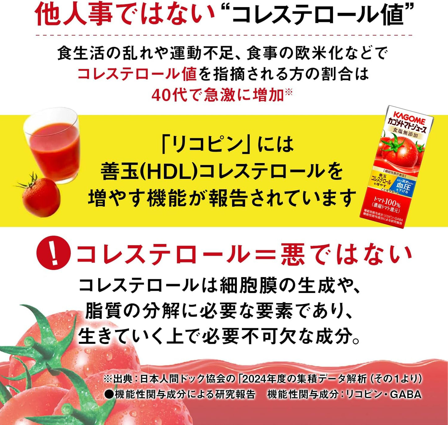 カゴメ トマトジュース 食塩無添加 200ml紙パック×24本(機能性表示食品 リコピン GABA 血圧 善玉コレステロール)