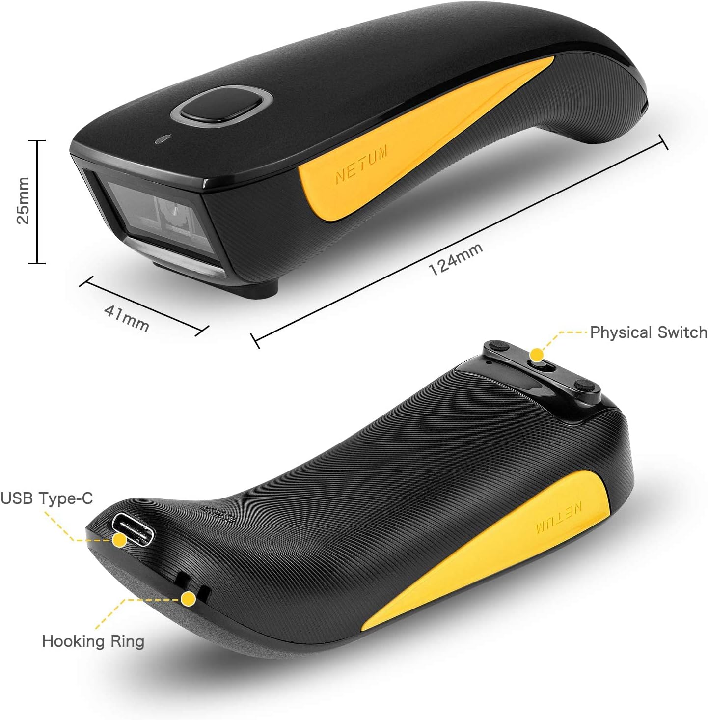 NETUM C750バーコードスキャナー 2次元 Bluetoothワイヤレス1D 2D QRミニUSBバーコードリーダープリントデジタルスキャナーポータブルPCラップトップスマートフォンAndroidタブレット