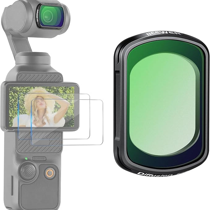 NEEWER ブラック拡散1/2フィルター コンパチブル Osmo Pocket 3 スクリーンプロテクター2枚付き 磁気吸着 装着便利 防水 防汚 映画効果レンズフィルター カメラレンズフィルター アクションカメラアクセサリービデオ/Vlog/撮影用 FL-80