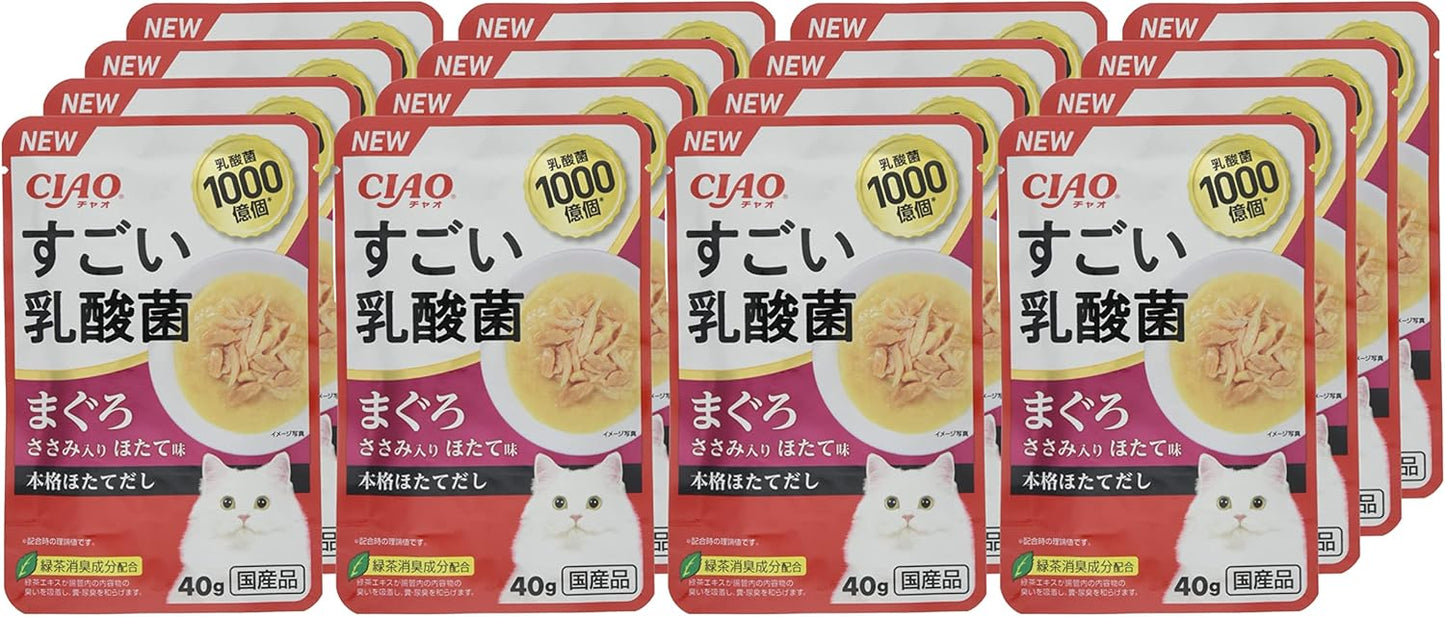 チャオ(CIAO)すごい乳酸菌パウチまぐろささみ入りほたて味40g16個セット