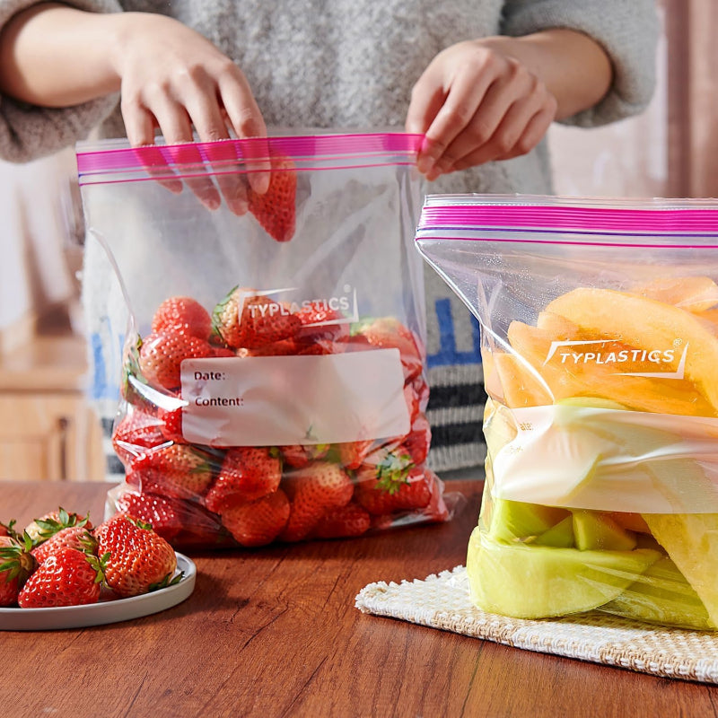 TYPLASTICS フリーザーバッグ ダブルジッパーバッグ 冷凍冷蔵食品保存袋 Lサイズ 120枚入り しっかり閉じられる 繰り返し使える（26.8*27.3cm）