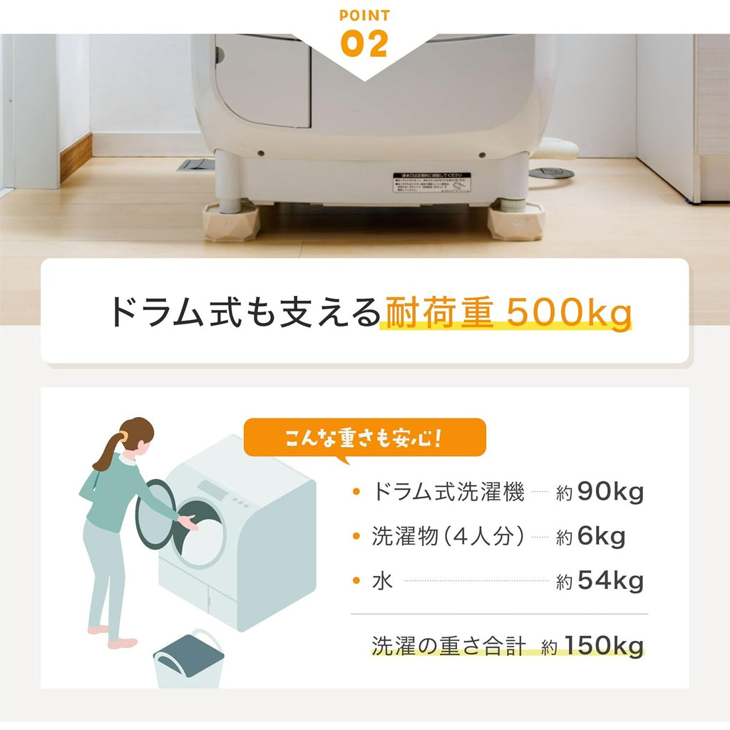 タツフト 洗濯機用かさ上げ台 防振防音 高さ調整ゴムマット あしあげ隊 4個入り TFi-9045 (ホワイト×1組)