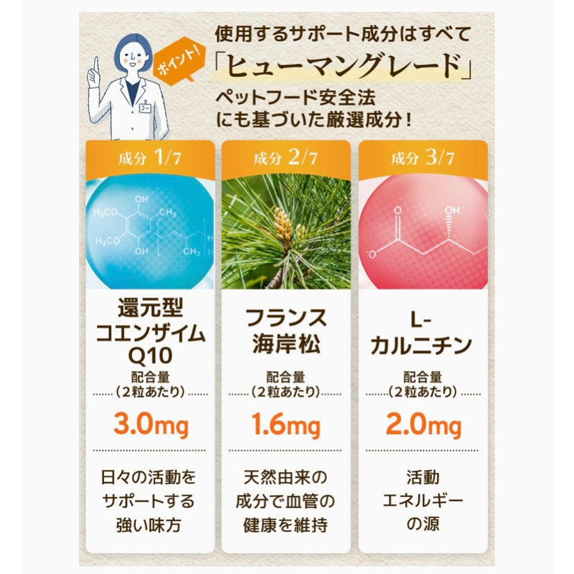 毎日健心 犬 心臓ケア サプリ 国産 無添加 成分量明記【7成分配合】 還元型コエンザイムQ10 フランス海岸松 Ｌ-シトルリン Ｌ-カルニチン ルンブルクス末 ゴマエキス タウリン 咳 咳止め ＜チキン味錠剤 犬用 サプリメント １袋60粒入＞
