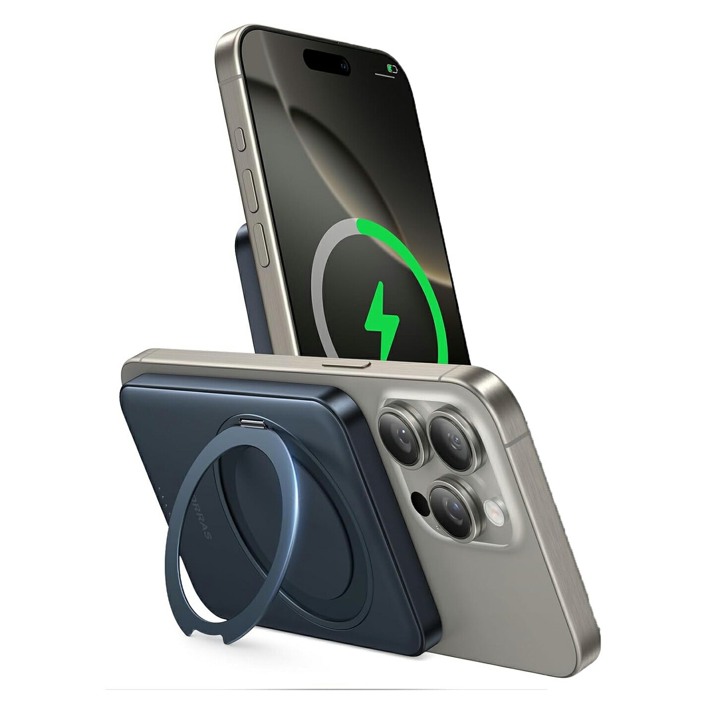 TORRAS モバイル バッテリー【超軽量・360°回転スタンド】 MagSafe対応 軽量 小型 マグセーフ 薄型 ワイヤレス充電器 マグネット式 急速充電 2台同時充電 5000mAh スタンド付き PSE認証済み 旅行/出張/災害用