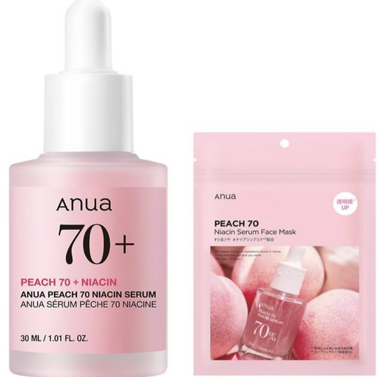 ANUA(アヌア)桃ナイアシンうるツヤ2STEPセット(美容液30ml＋フェイスパック7枚入り) スキンケアセット 肌トーンケア 水光肌 うるツヤ肌 水分保湿 角質毛穴ケア 乾燥肌 混合肌 デイリー パック フェイスパック フェイスマスク 桃パック 桃セラム スキンケア