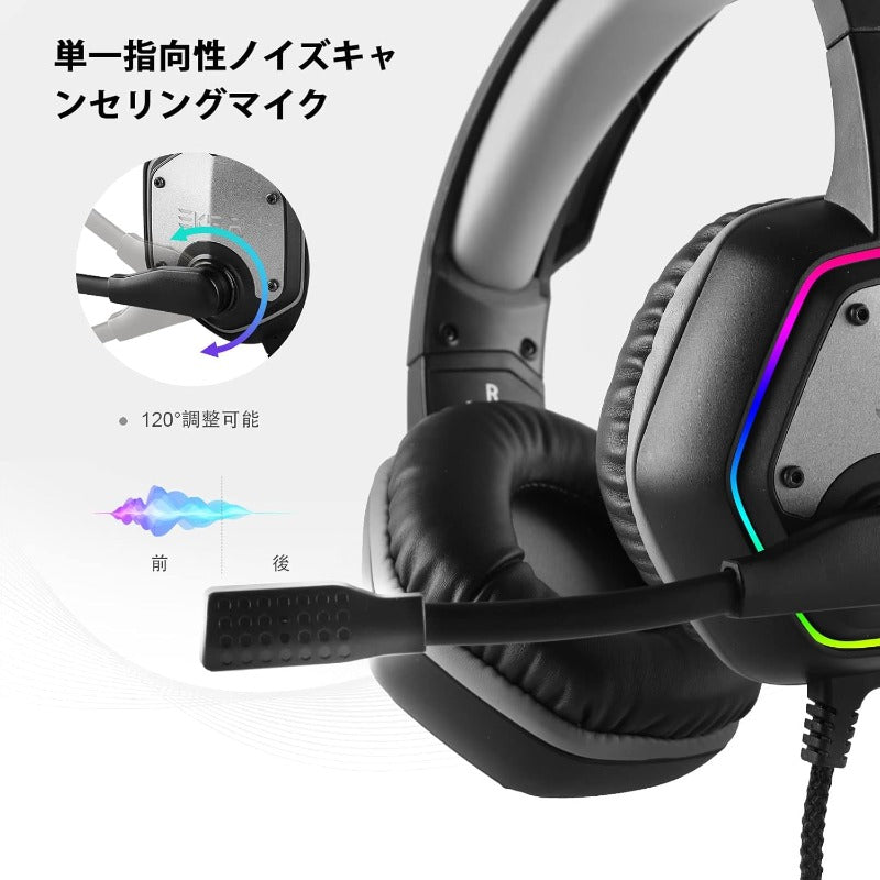 A EKSA ゲーミングヘッドセットPS4/PS5/PC用USBゲーミングヘッドホン 50mmドライバー 7.1chサラウンドサウンドヘッドフォン プラグ&プレイ 単一指向性マイク ノイズキャンセリング 高遮音性イヤーカップオーバーイヤーヘッドホン E1000