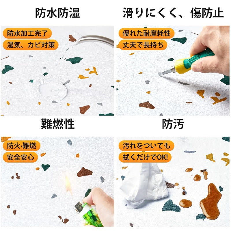フロアタイル 接着剤不要 大理石調 フローリングシート 置くだけ フロア シール 貼るだけ 54枚入り 約3畳 厚手1.5mm キズ防止 模様替え 玄関 賃貸 キッチン トイレ 防水 リノベーション DIY 土足OK 初心者OK（54枚入り 約3畳分 大理石調S13366）