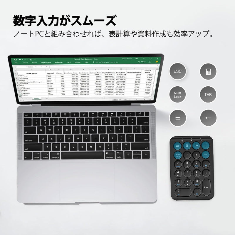 iClever テンキー Bluetooth ワイヤレス 数字 キーボード パンタグラフ式 超薄型 Tabキー付き ブルートゥース 無線 ナンバーパッド Type-C充電 左手デバイス 片手デバイス ショートカットキー Windows/iOS/Android対応 IC-KP08 (ブラック)