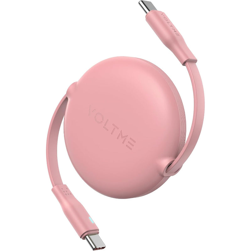 タイプc ケーブル VOLTME 巻取り式 両引きタイプ 1m USB-C to USB-C 60W PD3.0 急速充電 LEDライト付き USB Type C ケーブル データ転送 480Mbps 絡まない 軽量 コンパクト iPhone 15、MacBook Pro、Matebook、iPad、Xperia、Galaxy等Type-c機種対応 (ブルー)