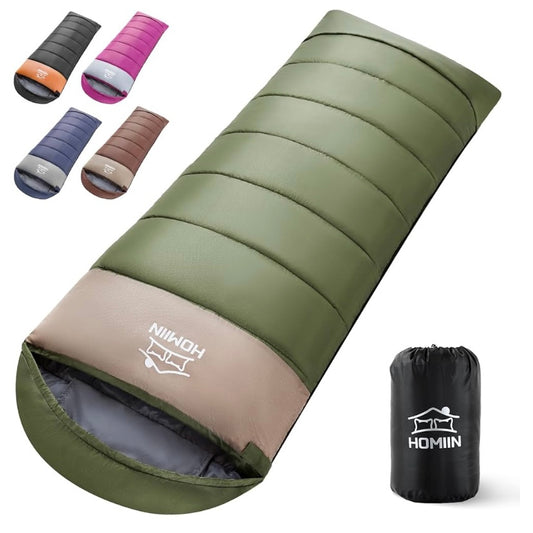 寝袋 シュラフ 冬用 夏用 封筒型 Homiin【足元に二重保温】オールシーズン 枕付き 軽量 コンパクト 1.0Kg 収納袋付き