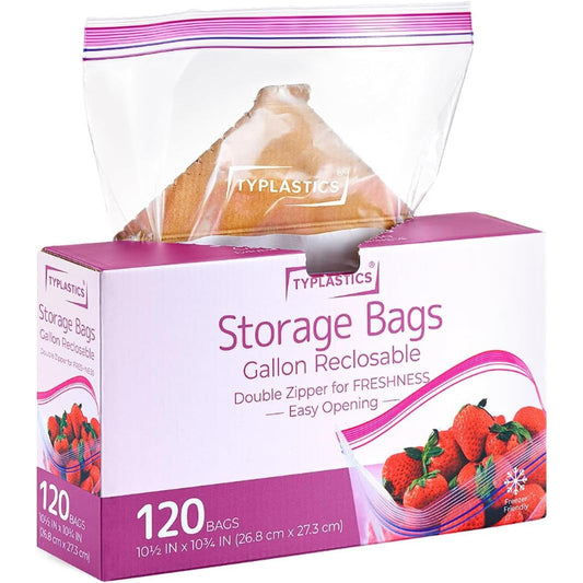 TYPLASTICS フリーザーバッグ ダブルジッパーバッグ 冷凍冷蔵食品保存袋 Lサイズ 120枚入り しっかり閉じられる 繰り返し使える（26.8*27.3cm）