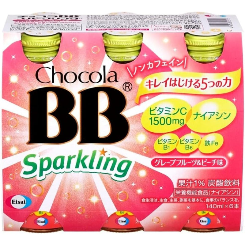 【外箱傷あり】賞味期限2026.10 チョコラBBスパークリンググレープフルーツ&ピーチ味140mL×6本[栄養機能食品(ナイアシン)]