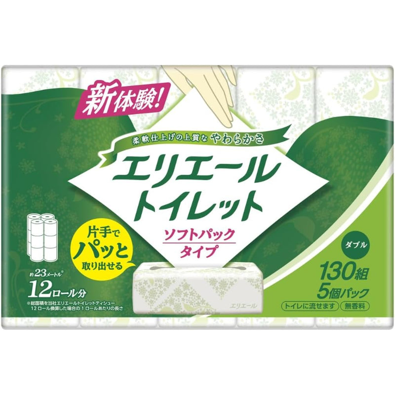 エリエール トイレットペーパー ダブル ソフトパックタイプ 130組×5個