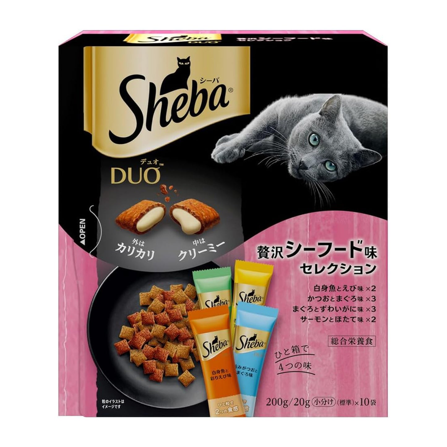 【パッケージ訳あり】シーバ (Sheba) デュオ キャットフード 贅沢シーフード味セレクション 成猫用 200g
