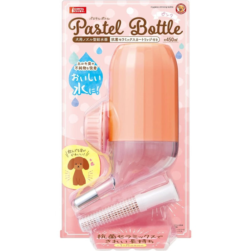 A マルカン パステルボトル ピンク 約450ml 犬用ノズル型給水器 抗菌セラミックスカートリッジ付き ピンク