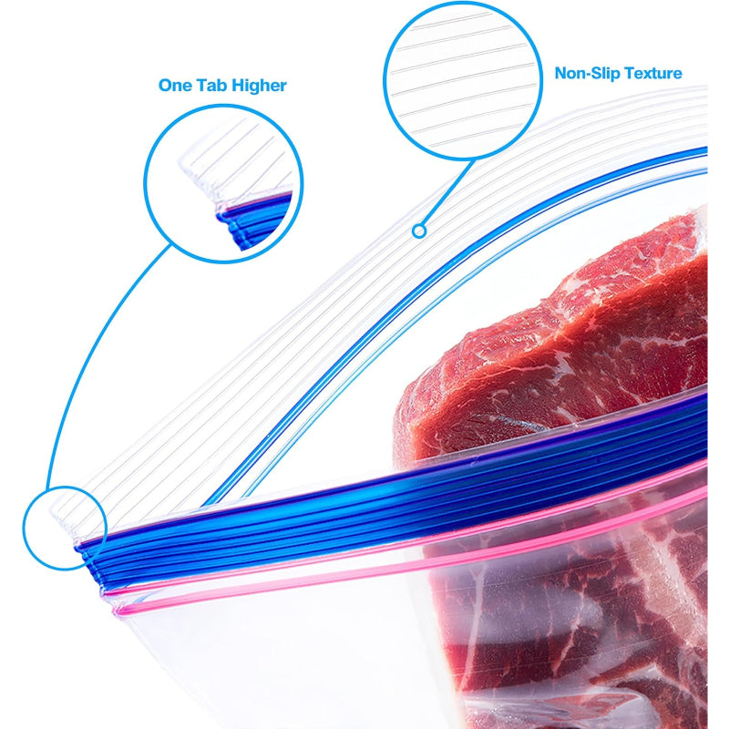 TYPLASTICS フリーザーバッグ ダブルジッパーバッグ 冷凍冷蔵食品保存袋 Mサイズ 120枚入り しっかり閉じられる 繰り返し使える（17.7*19.5cm）
