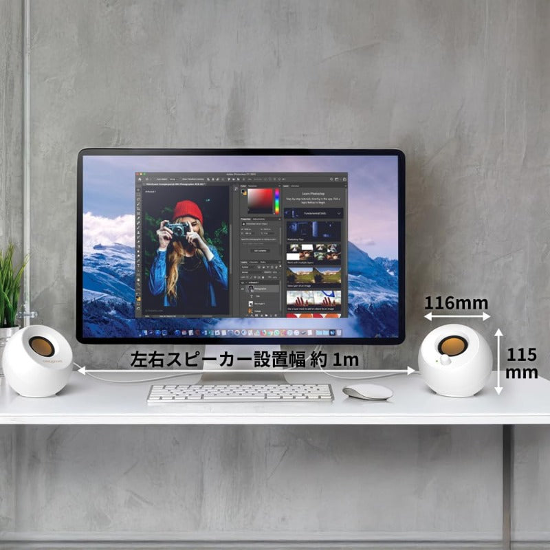 Creative Pebble ホワイト音声入力 ピンプラグ/電源 USB 接続 / 45度 上向きスピーカー 低音パッシブラジエーター 搭載 ピーク出力8.8W/総合4.4W RMS PC スピーカー SP-PBL-WH