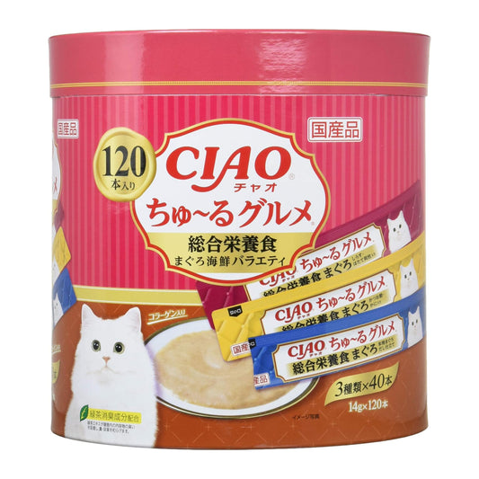 チャオ (CIAO) ちゅ~る グルメ 総合栄養食 まぐろ 海鮮ミックス味 猫用おやつ 14グラム (x 120)