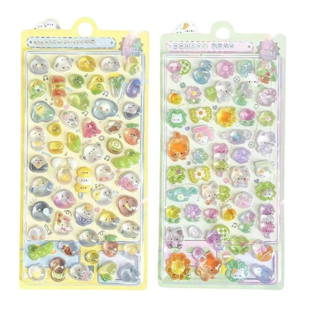 【2枚セット】【ぷにぷにシール可愛い立体デザイン】ぷにぷに 3D 泡ステッカー ご褒美シール 手帳用 アクセサリー DIY 工作 子供 女の子 プレゼント キラキラ メタリック 転写 スマホケースデコ(A7 A5)