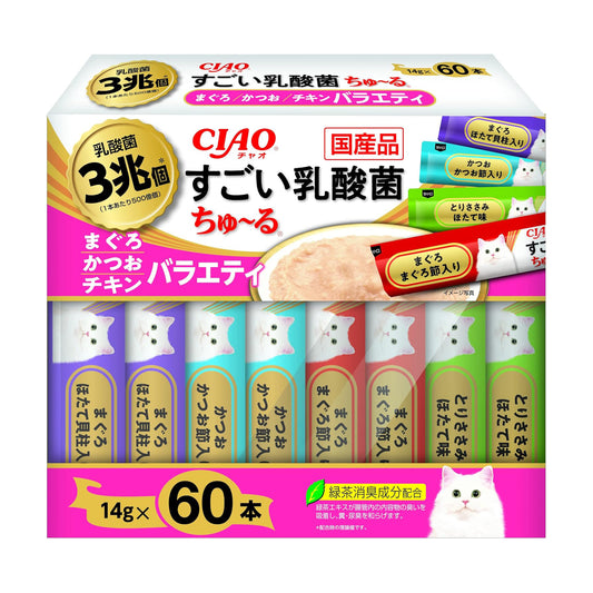 チャオ (CIAO) すごい乳酸菌ちゅ~る まぐろ・かつお・チキンバラエティ 60本