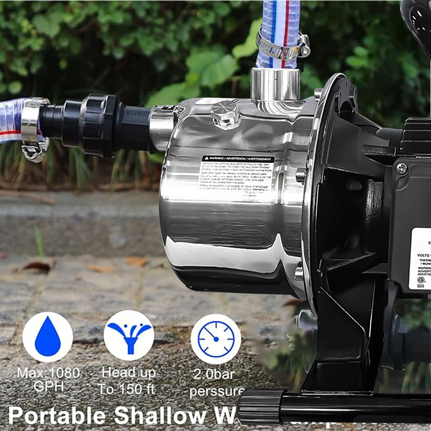 浅井戸ポンプ 水移送ポンプ1HP 自吸式 18GPM 1200GPH  電動ウォーターポンプ ブラケット付き（115V/60Hz）