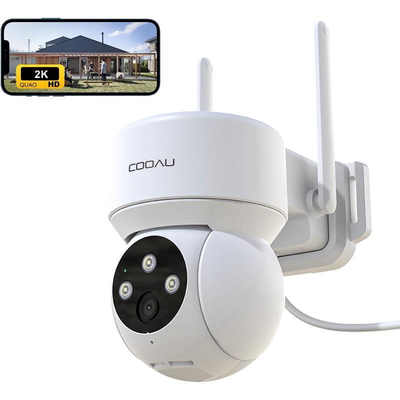 【2K超高画素 ・夜間カラー撮影】 COOAU 防犯カメラ 屋外 ワイヤレス/wifi 300万画素/1296P 監視カメラ PTZ機能 360°広角撮影 常時録画 検出エリア設定 人体検知 発光威嚇 自動追跡 双方向音声 家族共有 IP66防水 遠隔操作 警報通知 玄関/店/自宅見守り/ネットワークカメラ Ptz SDカード/クラウド保存 (白) (3MP)