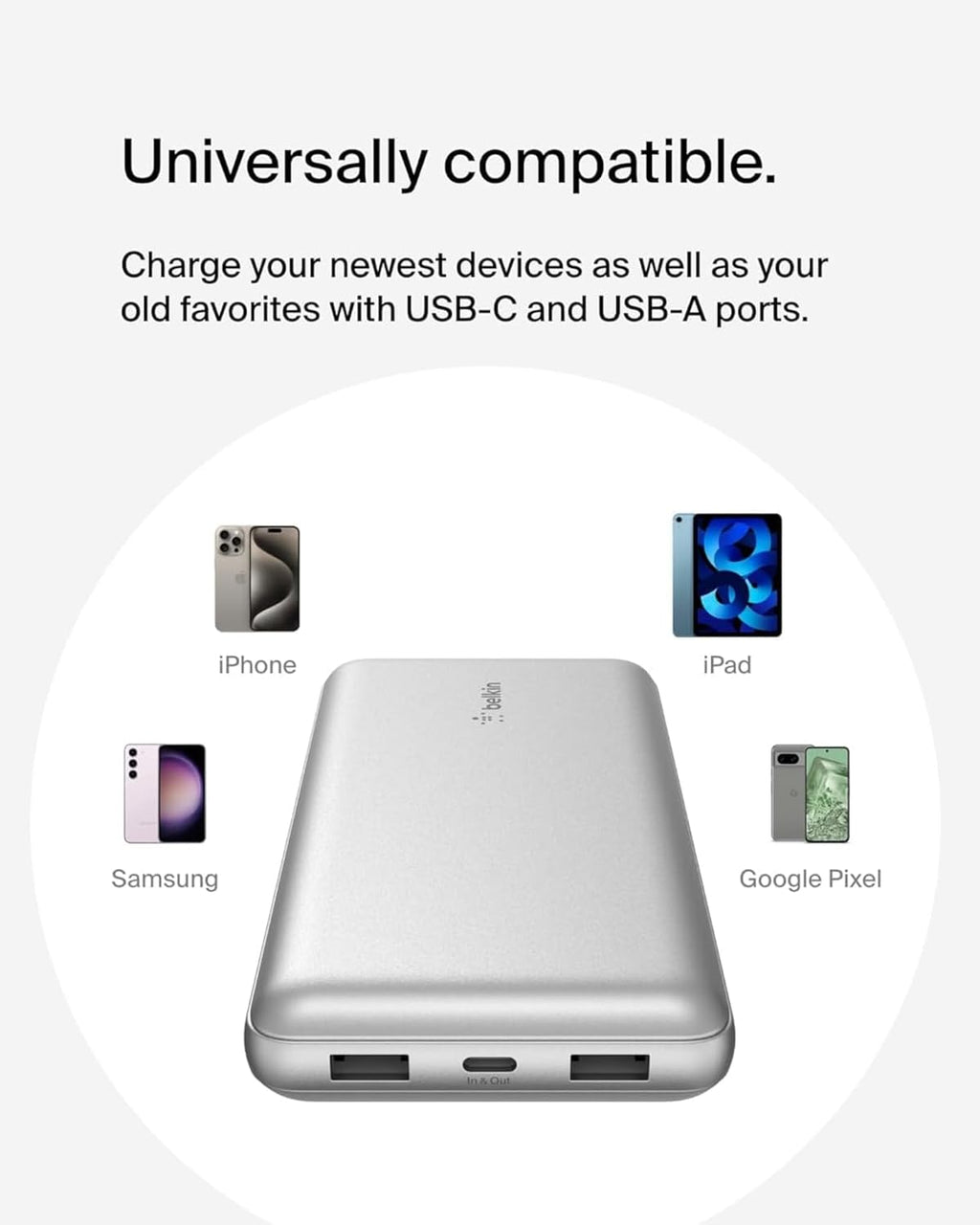 Belkin モバイルバッテリー 3C対応 CCC 20000mAh 大容量 3台同時充電 最大15W出力 USB-C USB-A iPhone Android 対応 PSE認証済 機内持ち込み 災害 旅行 2年保証 BPB012btSL スペースグレイ