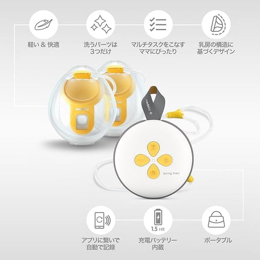 メデラ スイング・マキシ ハンズフリー電動さく乳器 ダブルポンプで時短＋授乳ブラの中に入れてハンズフリーさく乳が可能に 母乳育児をサポート 搾乳機 搾乳器 電動 搾乳