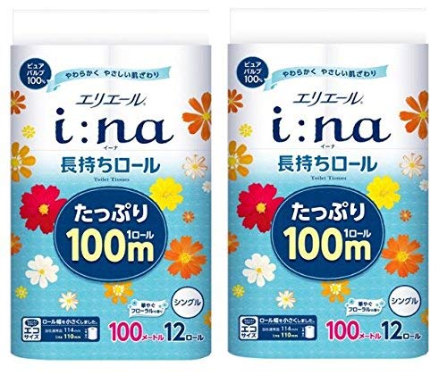 【まとめ買い】エリエール イーナ トイレットティシュー シングル(100m) 華やぐフローラルの香り パルプ100% 12ロール (x 2)