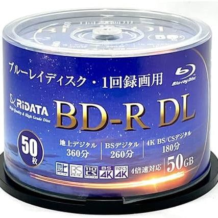 ・RiDATA （ライデータ） 1回録画用 片面2層 ブルーレイディスク ホワイトプリンタブル BD-R DL 50GB 50枚 RiTEK BR260EPW4X.50SP