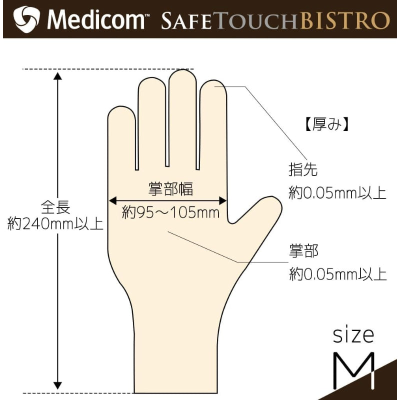 【使用期限：2031.2.28】[メディコムジャパン] 使い捨て手袋 セーフタッチ ビストロ ノアール Mサイズ 100枚入