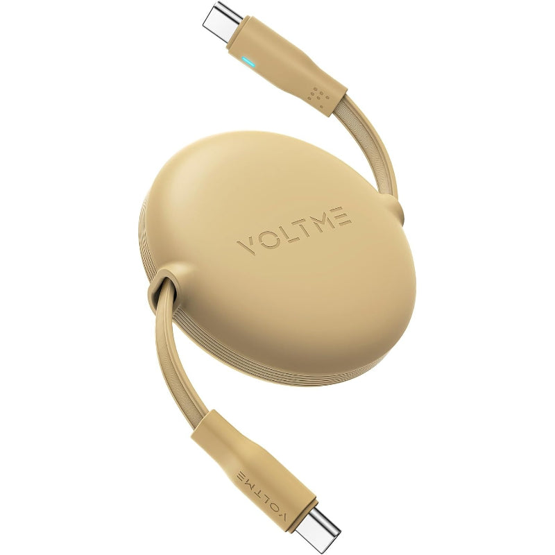 USB Type C ケーブル VOLTME 巻取り式 USB-C to USB-C 100W 5A PD3.0 急速充電 タイプc ケーブル 両引きタイプ データ転送 480Mbps 絡まない 軽量 コンパクト LEDライト付き iPhone 15、MacBook Pro、Matebook、iPad、Xperia、Galaxy等Type-c機種対応（1m イエロー）