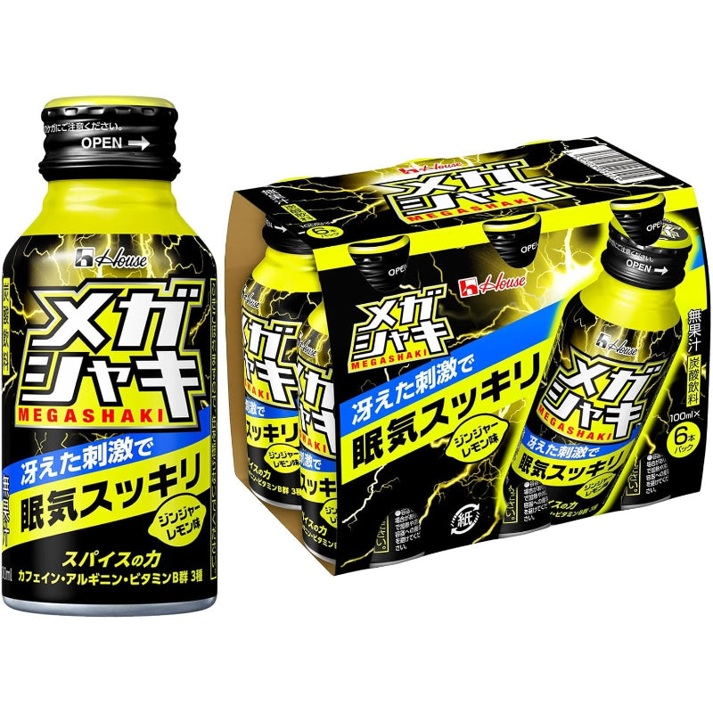【外箱傷あり】賞味期限2027.01ハウスウェルネスフーズ メガシャキ 100ml×6本(冴えた刺激で眠気スッキリ)ジンジャーレモン味