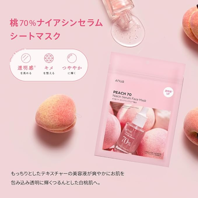 ANUA(アヌア)桃ナイアシンうるツヤ2STEPセット(美容液30ml＋フェイスパック7枚入り) スキンケアセット 肌トーンケア 水光肌 うるツヤ肌 水分保湿 角質毛穴ケア 乾燥肌 混合肌 デイリー パック フェイスパック フェイスマスク 桃パック 桃セラム スキンケア