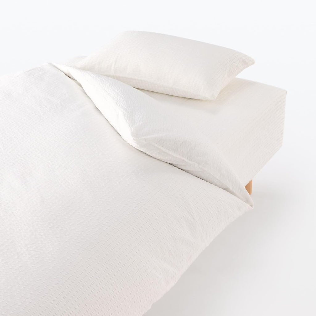無印良品 綿 サッカー織 ボックスシーツ・シングル 100×200×18‐28cm用・オフ白 76400875