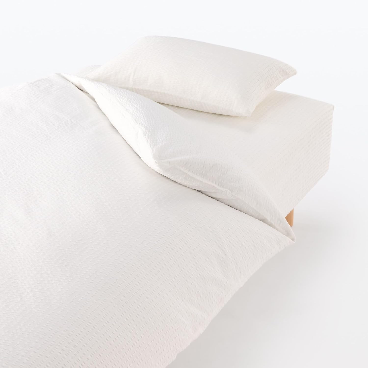無印良品 綿 サッカー織 ボックスシーツ・シングル 100×200×18‐28cm用・オフ白 76400875