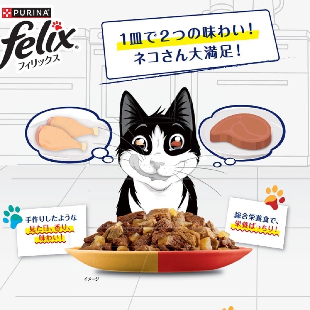 【賞味期限：2027.10.31】フィリックス パウチ キャットフード ダブルのおいしさ お肉バラエティ(チキン&ビーフ、ビーフ&ターキー) 50gx48袋入り(12袋x4箱)