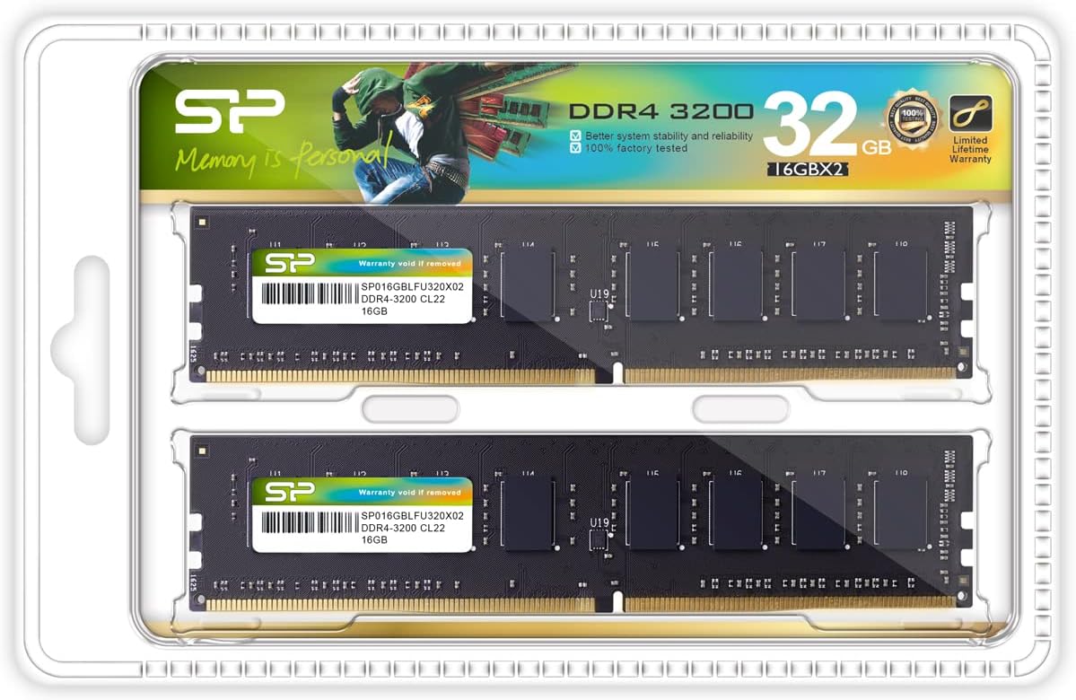 シリコンパワー デスクトップPC用 メモリ DDR4 3200 PC4-25600 16GB x 2枚 (32GB) 288Pin 1.2V CL22 SP032GBLFU320X22