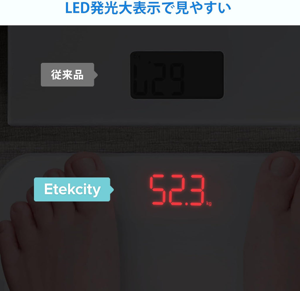Etekcity 体重計 ヘルスメーター たいじゅうけい電源自動ON/OFF 小型 強化ガラス コンパクト 電池付属 EB4010J ホワイト