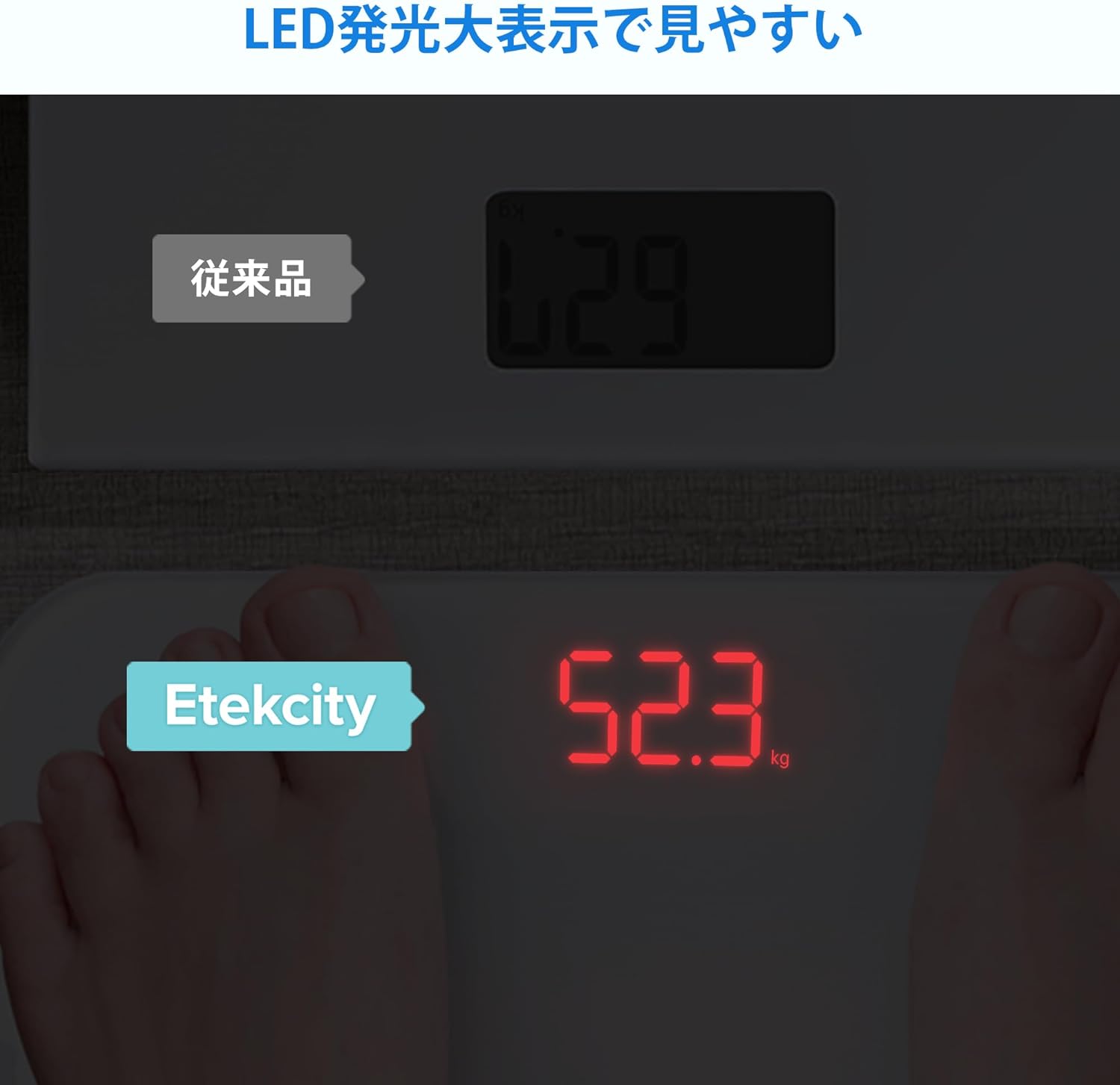 Etekcity 体重計 ヘルスメーター たいじゅうけい電源自動ON/OFF 小型 強化ガラス コンパクト 電池付属 EB4010J ホワイト