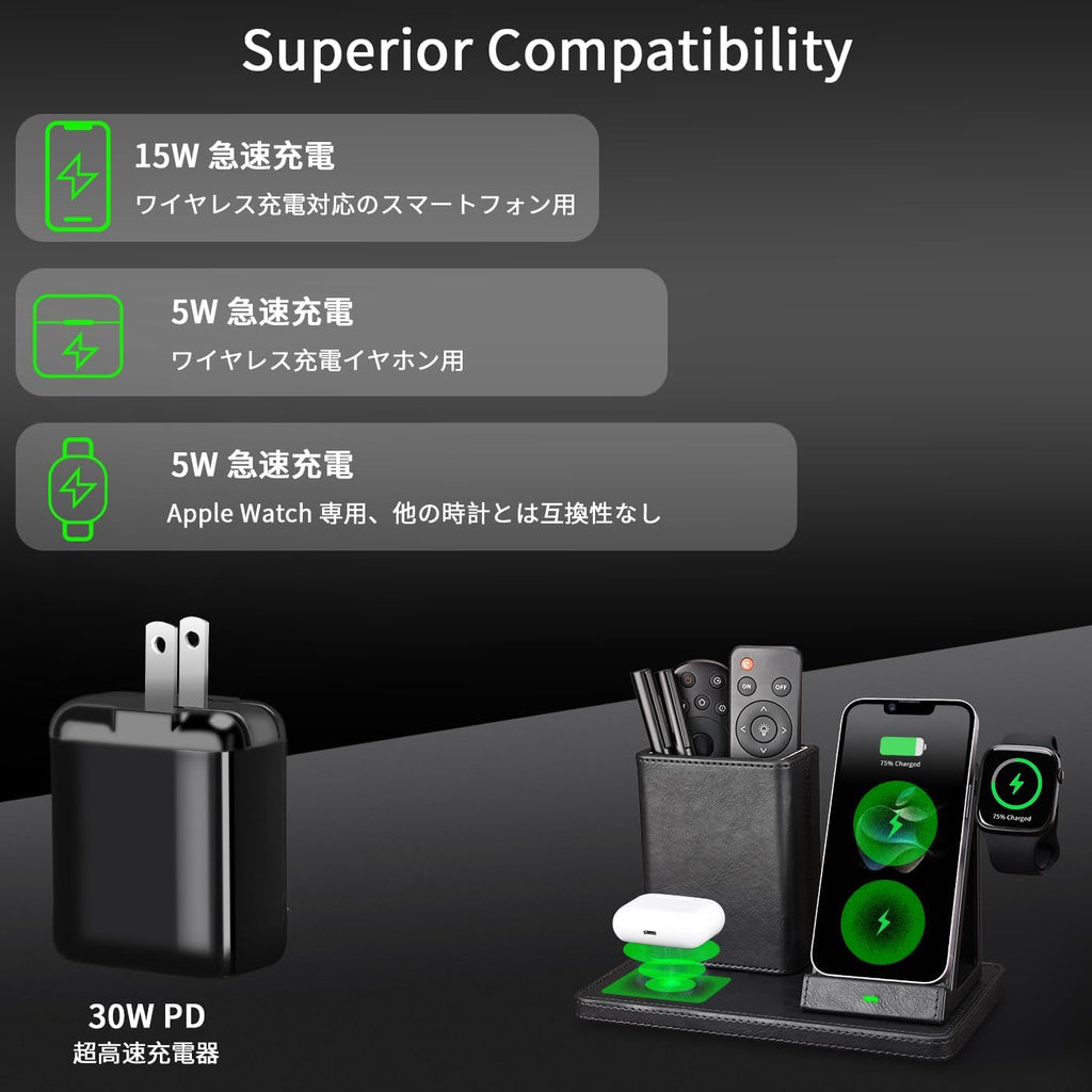 LADSTAG レザー デスクオーガナイザー 充電ステーション付き 多機能スマホスタンド ペン ホルダー オフィスや家庭用のデスクオーガナイザーおよびアクセサリー