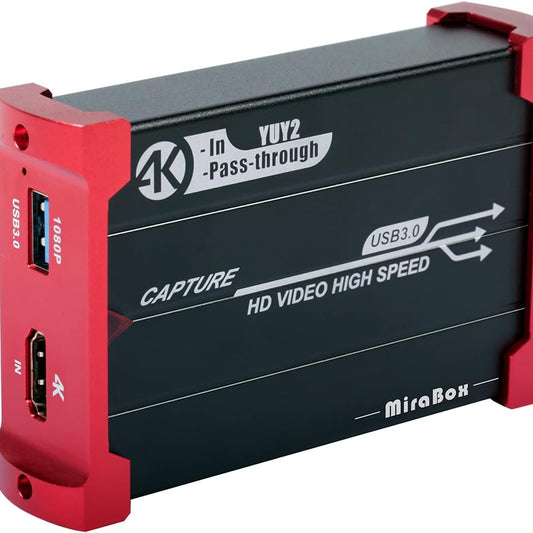 Mirabox 4K キャプチャーボード USB 3.0ビデオゲームキャプチャ1080p @ 60fps PS4 Xbox Wii UおよびPS3をHD Loopoutでサポート、プラグアンドプレイサポートHDMIゲームライブ録画/HDMIビデオ録画/ライブストリーミングキャプチャデバイス