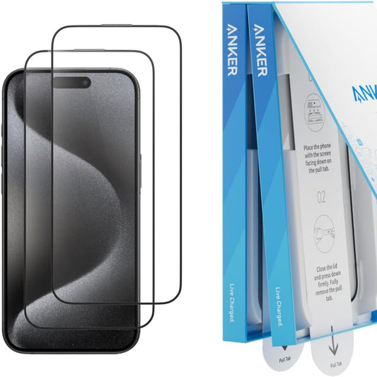 Anker Easy Fit ガラスフィルムキット (HD, for iPhone 16) 2枚セット 保護フィルム 落下保護 浮き/気泡なし 指紋防止 超スムーズ 米軍MIL規格 高耐久性 自動吸着 硬度9H 簡単取り付け 8K Ultra HD