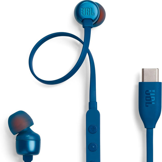 JBL TUNE310C USB Type-C 接続 イヤホン 96kHz/24bit DAC内蔵/通話可能マイク付き3ボタンリモコン/フラットケーブル/3種のプリセットイコライザー搭載/ハイレゾ/9mm径ダイナミックドライバー/ブルー/JBLT310CBLU